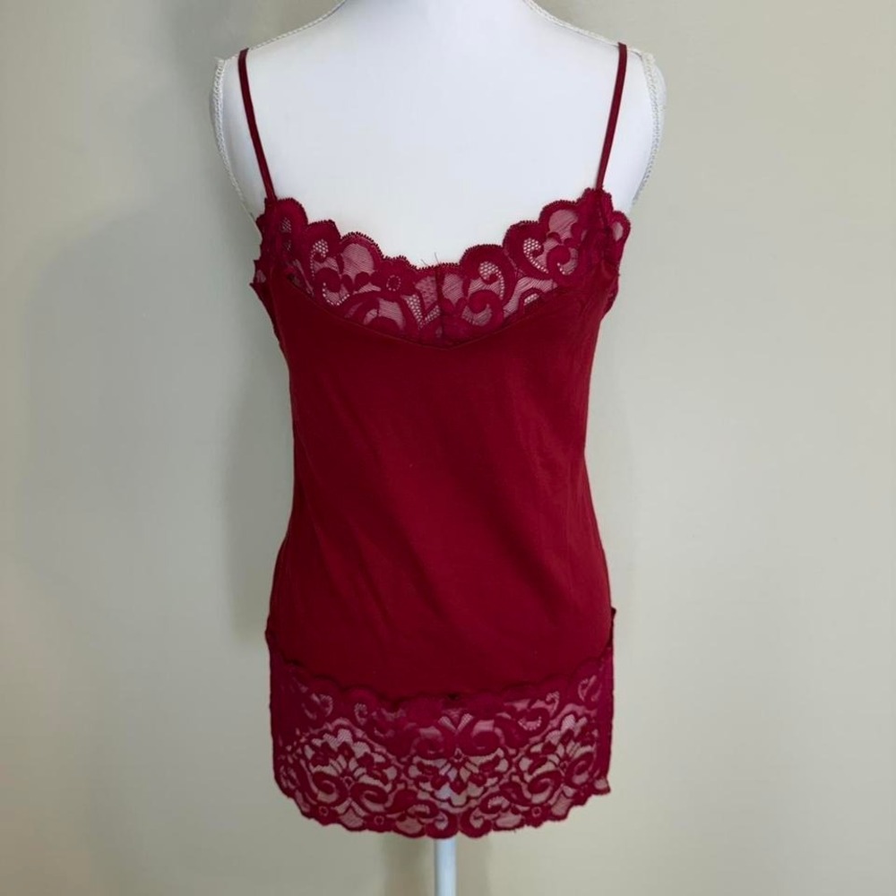 White House Black Market Red Lace-Trim Camisole Women's Sz L